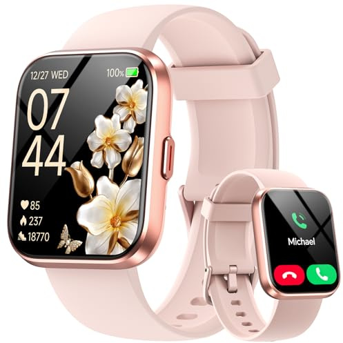 Smartwatch Damen mit Telefonfunktion/Whatsapp, 1.85 Smart Watch Fitness Tracker mit Herzfrequenz/Schlafmonitor, 10 Tage Akku, 120+ Sportmodi 3ATM Wasserdicht Fitnessuhr Damen für Samsung/Android/iOS