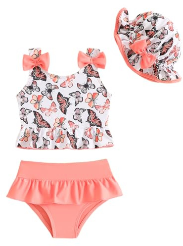 FishingDino Maillot de bain bébé fille tankini ensemble 6M-3T, maillot de bain 3 pièces pour tout-petit, protecteur de rash avec chapeau, bikini bébé mignon