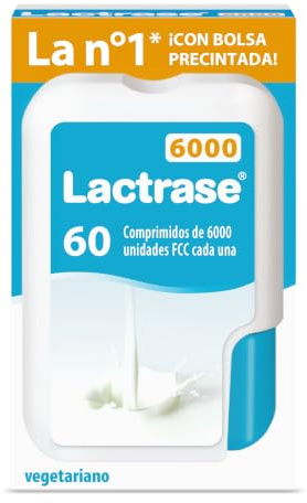 Pro Natura® Lactrase 6000 FCC, 60 comprimidos de lactasa para la intolerancia a la lactosa, para disfrutar sin problemas de la leche y los productos lácteos.