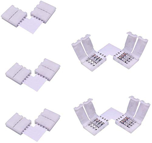 LitaElek 5pcs L- Form Schnellverbinder 4 Polig LED Eckverbinder Streifen L Verbinder Breit SMD 5050 RGB Strip Connector Winkel LED Band Steckverbinder, 10mm Eckverbinder