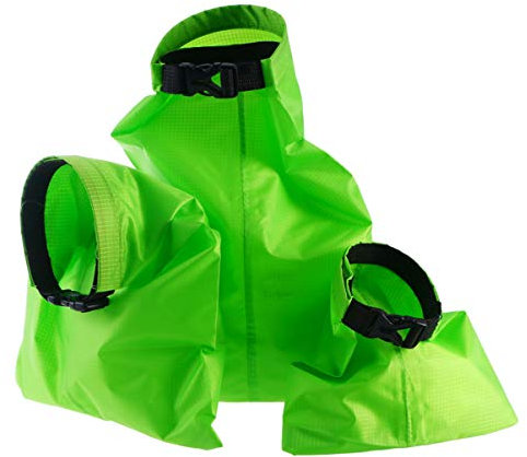 UEETEK 3 Stück/ Set Trockenbeutel,Ultra-light Nylon Packsacks für Camping Bootfahren ,Ideal für die Lagerung von Kleidung/Sonnenschutz Creme / Schuhe Etc Grün,(1,5 L + 2,5 L + 3,5 L)