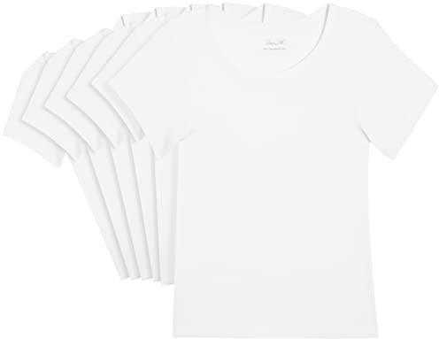 Rene Rofe Girls Undershirts - 6 Pack Soft Cotton Tag Free Crew Neck Short Sleeve Shirts Girls T Shirts for School and Play, Size 4T, White
