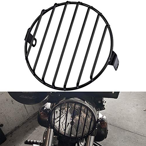 NATGIC Grille de Phare de Moto, Universelle 7 Protecteur de Couvercle de Phare de Moto Grille de Phare de Moto Ronde en Métal pour Vis de Montage Latéral de 8 mm à 10 mm, Moto ou Vélo (Noir)