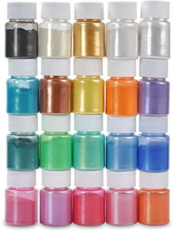 DEWEL Polvere di Mica, 20 colori, pigmenti in polvere, colori per resina epossidica per Fare Resina,Sapone,Bombe da Bagno,Epossidica,Candela,Trucco,Artigianato