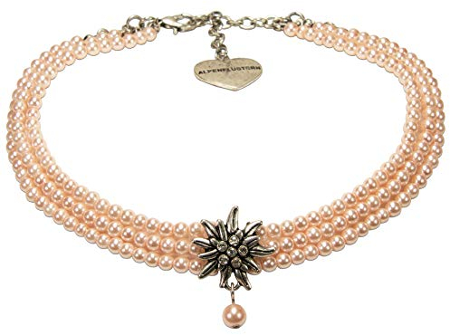 Alpenflüstern Trachten-Perlen-Kropfkette Strass-Edelweiß - nostalgische Trachtenkette, eleganter Damen-Trachtenschmuck, Dirndlkette rosa-rosé DHK269