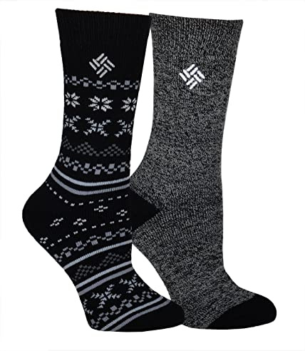 Columbia Women's 2 Pack Fleece Lined Thermal Crew Socks, Geranium/Black, Shoe Size 4-10