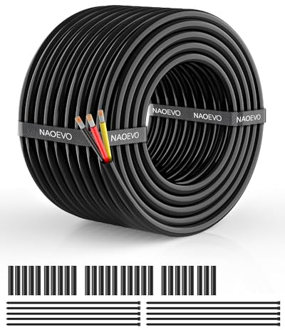 NAOEVO 16 Gauge Wire 3 Conductor, 16 Gauge Automotive Wire 12V Cable, 50FT