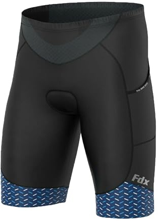 FDX Pantalones Cortos de Ciclismo Hombre con Acolchado 3D Antibacteriano, Bandas Powerband, Bolsillos Laterales, Transpirables y Antideslizantes Blue,XL