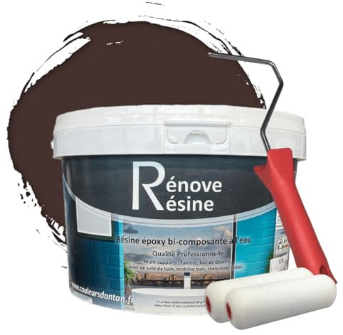 COULEURS D ANTAN Peinture Résine multisupport Intérieur pour Faïence, Carrelage, Douche, Baignoire 5m² - RAL 8017 Brun chocolat + Kit d'application OFFERT