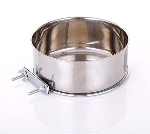 Ciotola da appendere per animali domestici, gabbia in acciaio inox con 2 supporti per bulloni, ciotola per acqua per cani, gatti, pappagalli, uccelli (18 x 6,5 cm)