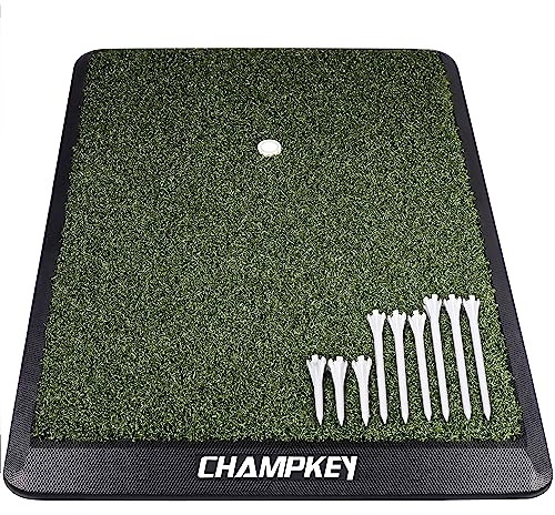 CHAMPKEY Premium Synthetic Turf Golf Hitting Mat | Heavy Duty Rubber Base Golf Practice Mat | Come with 1 Rubber Tee and 9 Plastic Tees (13 x 17, PRO Version)