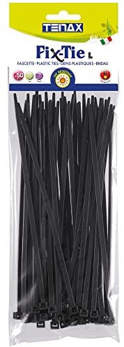 Tenax Fix-Tie L Bridas de Plástico Multiusos, tamaño: 20 cm, Negro, Paquete de 50 Unidades