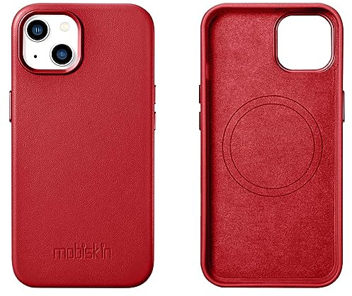 Mobiskin Hülle kompatibel mit Apple iPhone 14 (6,1 Zoll), Handyhülle mit echtem Leder, Case, Schutzhülle, dünne Handytasche, Slim Cover, Rot