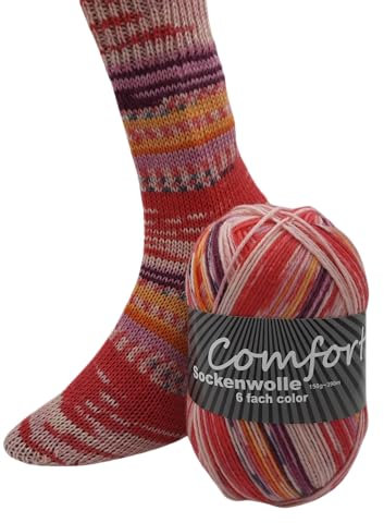 6-fädige Sockenwolle Strumpfwolle -150gr Knaul- 375m Lauflänge - dicke Wolle für besonders warme Socken – grosse Farbauswahl (002)