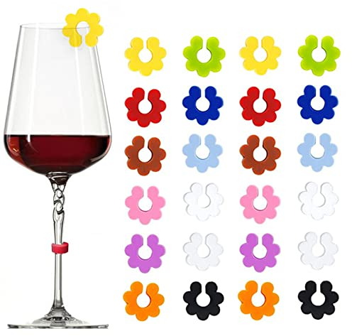 vgggrd 24 Pezzi Segnabicchieri Silicone,Segna Bicchieri Calici,Segnabicchieri Colorati,Riutilizzabili,Per Varie Tazze,Forniture per Decorazioni
