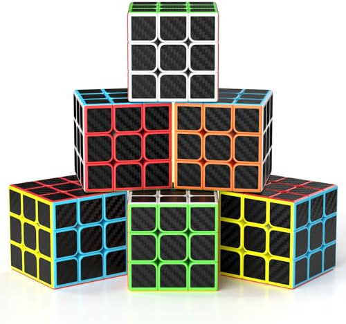 Vdealen Full Size 3x3x3 Speed Cube, 6 Pack Magic Puzzle Party Toy for Beginners and Advanced Users, Christmas Birthday Gift for Kids Teens Adults (Carbon Fiber Sticker)