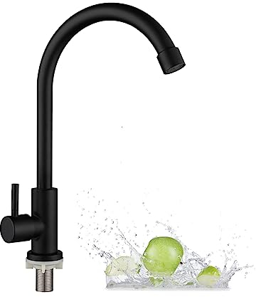 Spültischarmatur Schwarz, Küchenarmatur aus Edelstahl, Drehung-Spültischarmatur 360°, Wasserhahn Küche nur Kaltwasser, Rostschutz für Küche, Bad, Toilette