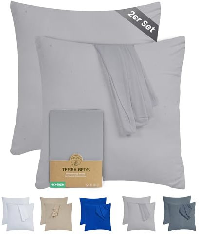 Terra Beds Kissenbezug 40x40 (Set mit 2) - 100% Baumwolle Jersey 160 g/m², Oeko-Tex Zertifiziert - Kopfkissenbezug für Kissen 40x40 mit Reißverschluss, weich und atmungsaktiv - (Silber Grau)