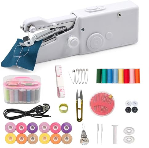 Gorrbinfen Sewing Machine Handheld Sewing Machine Portable Sewing Machines with Multiple Accessories,for Clothing,Curtains Fabrics Easy Fast StitchTravel DIY Family Essentials (White)