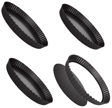 GBACHOOSE 4 Pack Quiche Pan, 24cm/9inch Tart Tin with Loose Base, Non-Stick Quiche Dish, Round Flan Tins for Baking Pies Pizza Cheese Cakes Fruit Tart