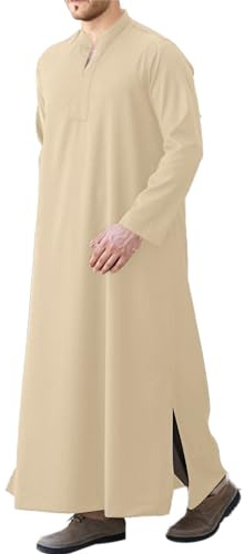 LVCBL Caftán de manga larga para hombre con bolsillos, ajuste universal, M-3XL, caqui, XS