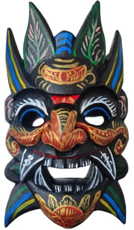 UEMIS Hand Carved Traditional Wooden Mask,Chinese Nuo Opera Masks，Wood Hanging Asian Mask,Hand Carved Painted Wooden Mask, 15*10 inches