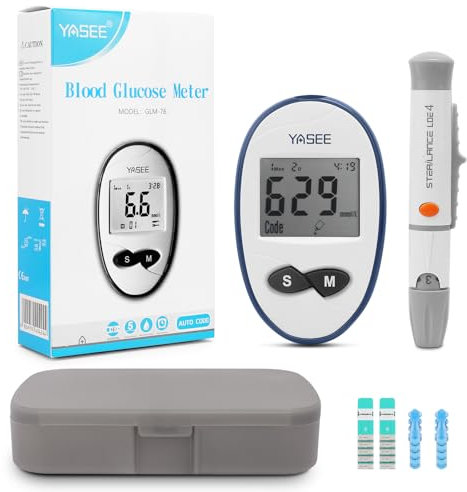 Venoka Blood Glucose Monitor Kit, 50 Test Strips, 50 Lancets, Auto Coding, 180 Test Memory, Carrying Case, Painless Lancing Device, Blood Sugar Testing for Diabetes, mmol/L