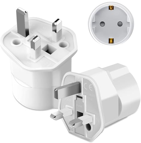 Adaptateur de Voyage,2 Pcs Adaptateur Prise Anglaise Europe ver UK,Adaptateur Prise Anglaise,Europe ver UK Adapter, Adaptateur de Prise pour Irlande, Angleterre, Ecosse,Dubaï, Malte,Adaptateur Type G