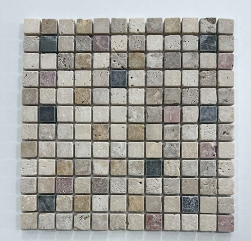 Carreau de Mosaïque Travertin Vieilli en Mélange de 5 Couleurs, 30,5 x 30,5 cm