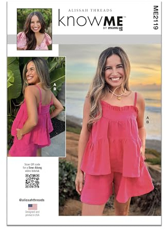 Know Me ME2119A Misses' Loose Fit Top and Pull-on Shorts Sewing Pattern Packet by Alissah Threads, Design Code ME2119, Sizes XS-S-M-L-XL-XXL