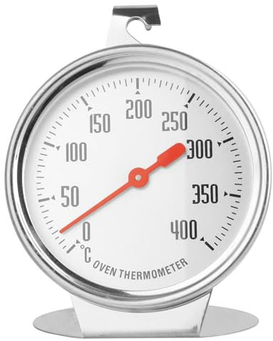 FunWorth Backofenthermometer aus Edelstahl, Ofenthermometer für Backofen & Elektroherd (0-400°C) mit großem Zifferblatt, Haken & Halterung – Präzise Temperaturkontrolle für Backen, Braten, Grillen