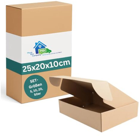 MBC - Lot de 50 cartons d'expédition pliables avec couvercle - 25 x 20 x 10 cm - Petits cartons d'expédition pliables pour envoi de marchandises - DHL - Taille S