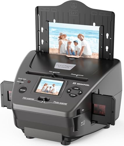 DigitPro Escáner de película y fotografía con Pantalla LCD de 2,4 Pulgadas. Convierte Diapositivas y Negativos de 35mm/135, Fotos(3R/4R/5R) y Tarjetas de presentación en imágenes Digitales de 22 MP.