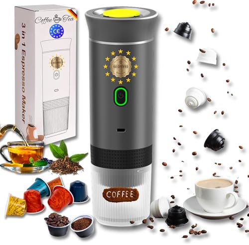 Astur Group Cafetera Portatil Capsulas, Cafetera Multicapsulas y Molido, Maquina de Cafe, Cafetera Capsulas Portatil, Calienta Agua Batería Recargable USB, Ideal Viajes, Camping y Oficina (Gris)