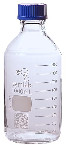 Camlab Graduated 3,3 Borosilicate Glass Reagent Bottle, With Screw Cap, Chemically Resistant and Heat Resistant, 1000ml Glass Beaker, Pack of 1
