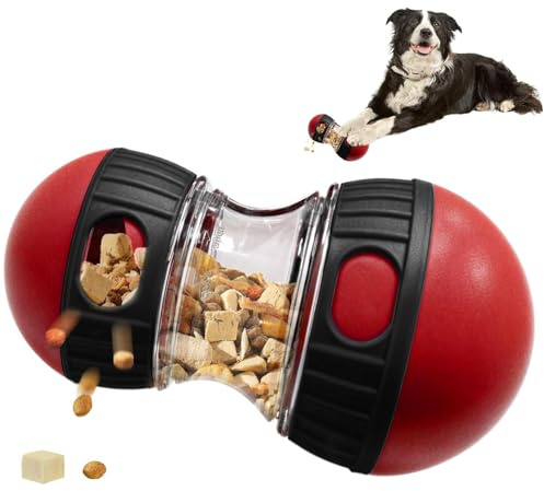 huoflame Interactive Dog Treat Dispensing Toy, Adjustable Puzzle Feeder Ball for Slow Feeding & Mental Stimulation, Rolling Enrichment Toy to Keep Dogs Busy Indoors (Red)