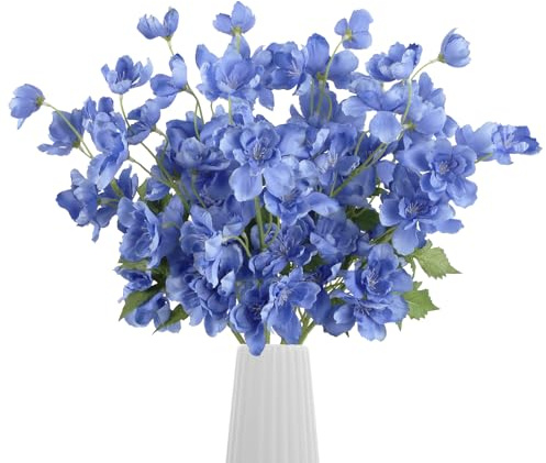 YIFYBY 10PCS Dark Blue Delphinium Artificial Flowers 19.7'' Faux Snapdragon Flowers Silk Fake Larkspur Flowers with Stem for Wedding Party Floral Arrangement Home Decor (Dark Blue)