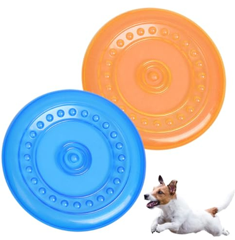 YIPFEN 2 PCS Disco Volador para Perros, Caucho Natural, Para Tierra y Agua, Entrenamiento, Atrapar, Jugar (18.5 cm) (Azul + Naranja)
