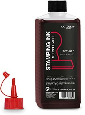 Octopus Fluids Stempelfarbe, Nachfüllfarbe zum Nachtränken von Stempelkissen und Stempelautomaten, 250ml Stempelfarbe, rot ohne Öl