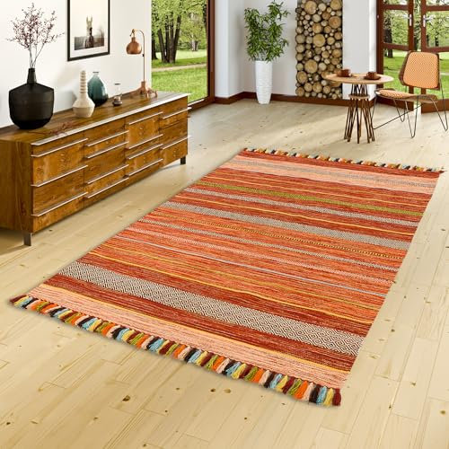Natur Teppich Bauwolle Kelim Kalleen Terrakotta in 6 Größen