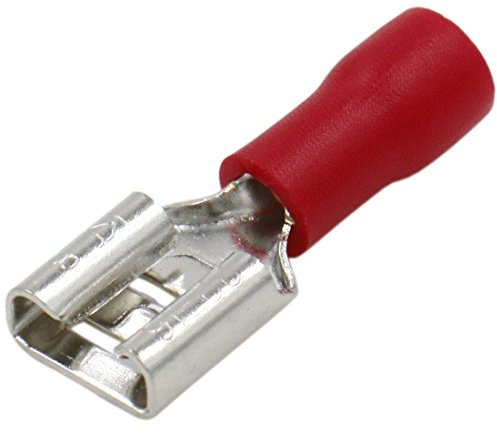 Heschen Lot de 100 bornes de câble femelles isolées en vinyle 6,3 x 0,8 mm pour 0,5–1,5 mm² (22–16 AWG) Rouge
