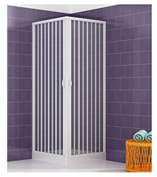 Duschkabine Duschabtrennung in PVC Kunststoff, 80x80 cm, Höhe 175 cm, Eckeinstieg, WEISS, maximale Öffnung durch Falttüren