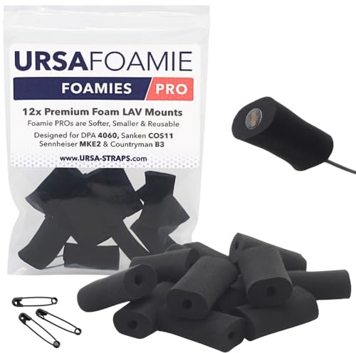 URSA Foamies Pro - Pack of 12 (Black) | Soft Foam Mounts for Wireless Lavalier Mics | Microphone Foam Covers | Stick Directly to Skin or Costume | Fits Most Microphone Brands | Lav Mic Accessories