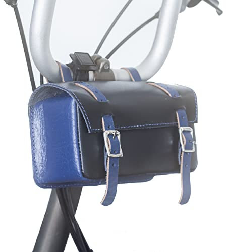 London Craftwork Bolsa de Cuero Compatible con Bicicletas Plegables Brompton Black Blue Box-bl-Blue
