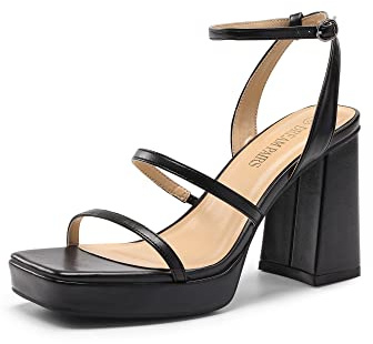 DREAM PAIRS Women's Heeled Chunky Strappy Block Heel Sandals SDHS2346W,Size 9,Black,SDHS2346W