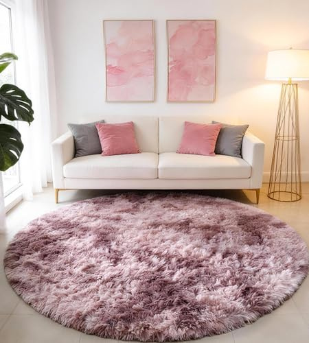MARATIP Tapis Rond à Poils Longs, Moderne pour Salon, Chambre à Coucher, Salle à Manger ou Chambre d'Enfant, Doux et Moelleux (Mauve Rose, Ø 100 cm)