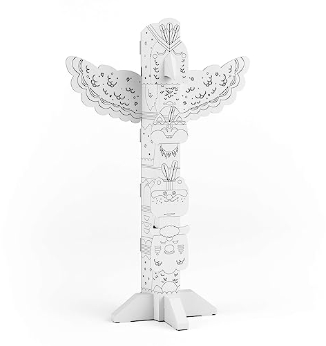 FOLDZILLA XXL Wurfspiel Totem aus Pappe für Kinder 1,77m hoch - Geschicklichkeitsspiel Bewegungsspiel Totempfahl Ethno Tiere zum Ausmalen