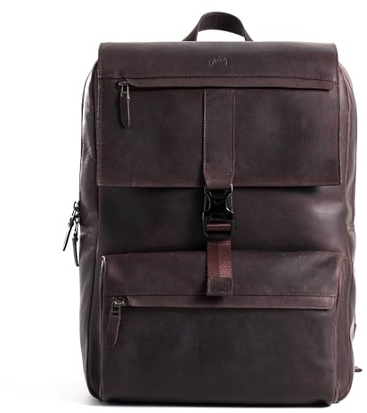 Leather Backpack for Men & Women, Classic Dark Brown - Handcrafted Top Grain Leather Backpack with 17 Inch Laptop Sleeve - Lightweight, Stylish & Durable for Business & Travel - 33cm x 16cm x 40cm