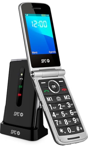 SPC Prince 4G – Senioren-Handy mit Klappe, großen, leicht zu bedienenden Tasten, SOS-Taste, Fernkonfiguration, Ladestation, USB-C und 2 Direktspeichern - Schwarz