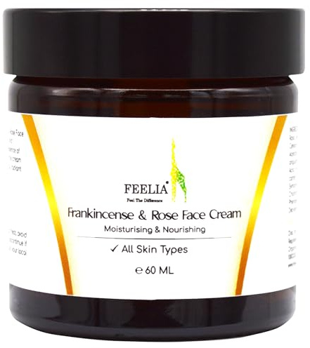 Feelia - Frankincense & Rose Face Cream, Moisturising & Nourishing, Beneficial for dry Skin, Anti-Ageing Benefits, with Geranium oil, All Skin Types
